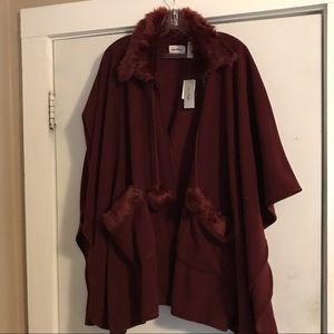 Gorgeous Maroon Cape with fur trim (New)